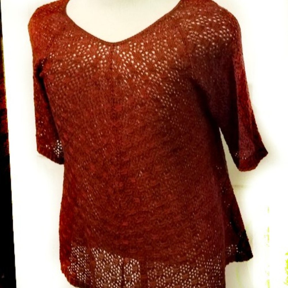 United States Sweaters red ribbon crochet short sleeve sweater Large